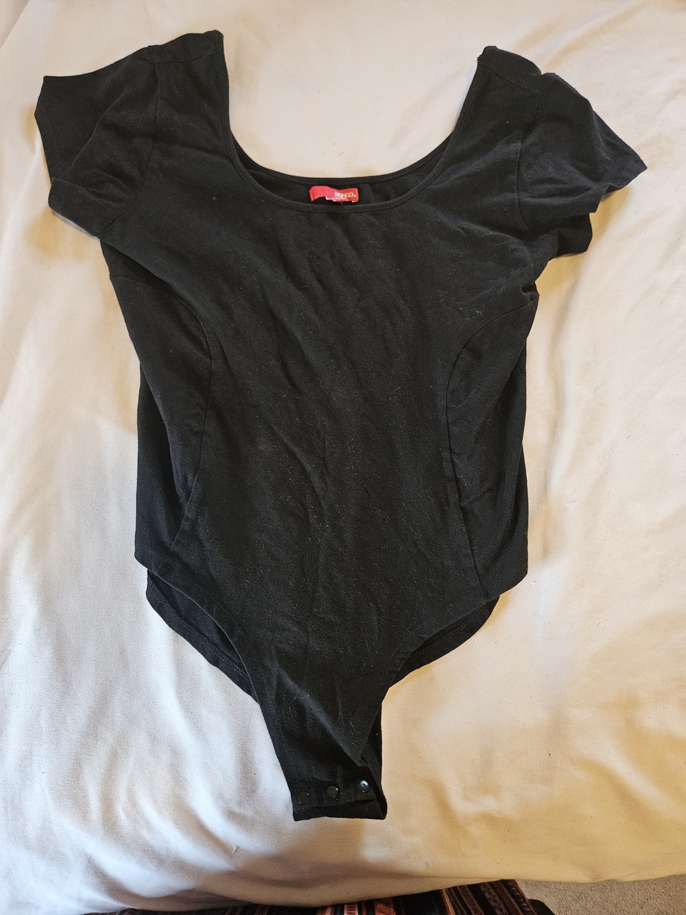 BONGO Black Scoop Neck Short Sleeve Bodysuit with Snap Closure